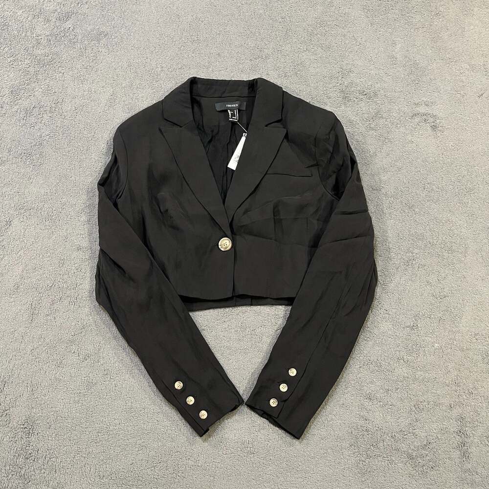 Forever 21 Black Cropped Blazer Single Button Short Jacket Women's M NWT